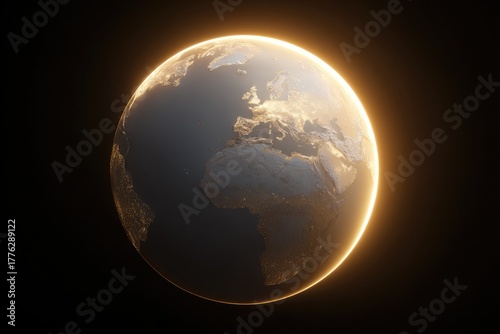 Earth from Space, Golden Light, Planet Earth, Solar System, Cosmic View, Beautiful Planet.