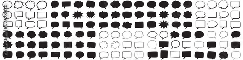 set of Collection Of Hand Drawn Speech Bubbles And Text Boxes Vector. Vector Black silhouettes. with white background