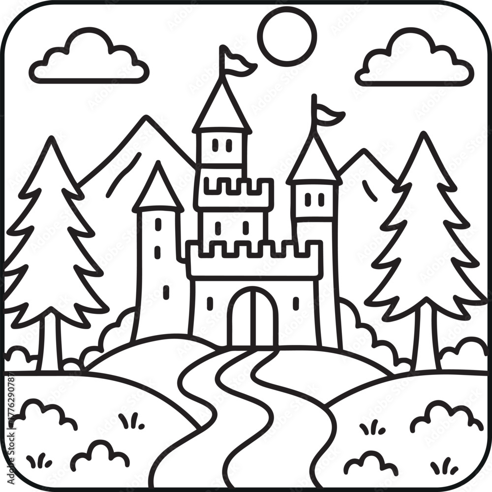Fototapeta premium Simple Art Bold and Easy Designs for Coloring pages for Adults and Teens. Black and white coloring pages for Amazon KDP with color in this image 