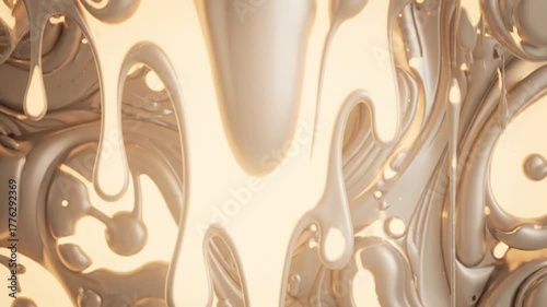 未来的な溶融金属モチーフとアイボリー色の壁紙：気まぐれで陽気な滝のような形状効果