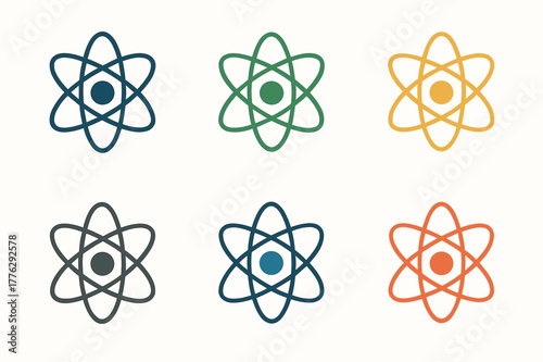 Atomic Knowledge Logos. Knowledge. Set Logo of Knowledge: Atom. harmonious logo variations of the same emblematic concept, each with
