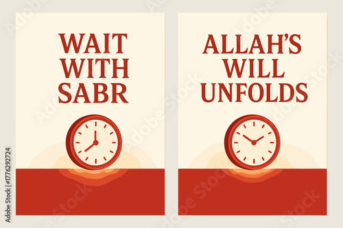 Patience and Faith Banners. Patience & Faith. Two vertical A6 banners with safe margins, centered composition, no elements touching edges, modern, red and