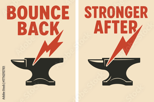 Resilience Banners. Resilience. Two vertical A6 banners with safe margins, centered composition, no elements touching edges, retro, red and beige, anvil,