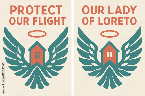 Aviator's Guardian Banners. Patron of Aviators. Two vertical A6 banners with safe margins, centered composition, no elements touching edges, modern, teal and