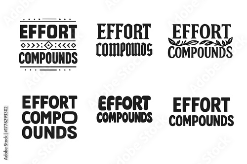 Harmonious Lettering Variations. Effort compounds. Set lettering. harmonious lettering variations of the same emblematic concept, each with different artistic