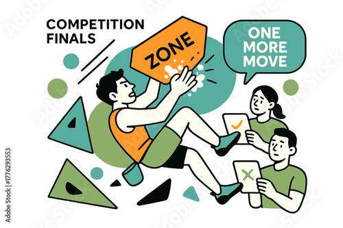 Zone Hold Showdown. Competition Finals ? Zone Hold. Chalk explodes as fingers latch ?ZONE?; judges? tablets blink in minimal icons. ?One more move? echoes in a