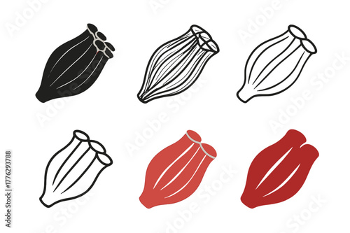 Muscle Fiber Logos. muscle fibers. Set Logo of muscle fibers: Muscle fascicle bundle. Icon set. harmonious logo variations of the same emblematic concept, each