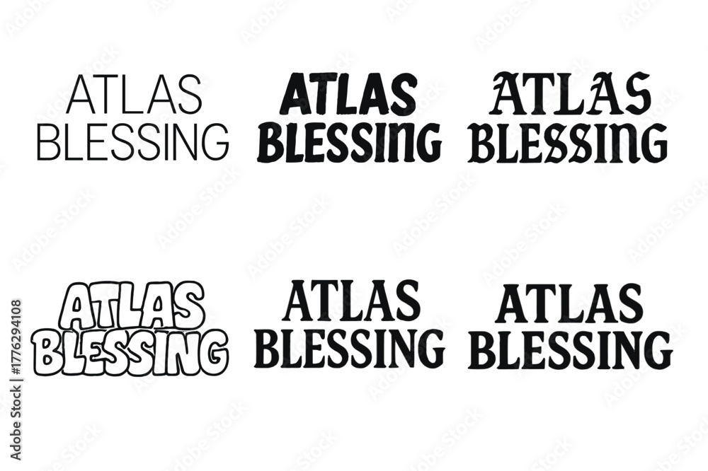 Fototapeta premium Artistic Lettering Grid. Atlas Blessing. Set lettering. harmonious lettering variations of the same emblematic concept, each with different artistic