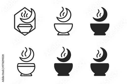 Peaceful Slumber Logos. Peaceful slumber. Set Logo of Peaceful slumber: essential oil diffuser vapor. Icon set. harmonious logo variations of the