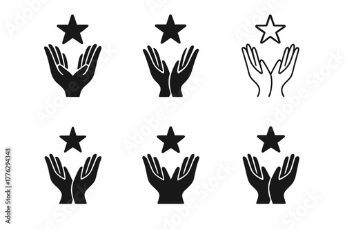 Empowerment Logo Variations. Community empowerment. Set Logo of Community empowerment: joined hands lifting star. harmonious logo variations of the same