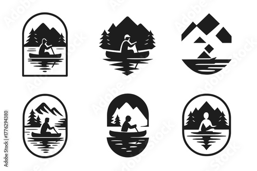 Nature's Solitude Emblems. People enjoying peaceful, solitary moments in nature. Set Logo of People enjoying peaceful, solitary moments in nature: solo