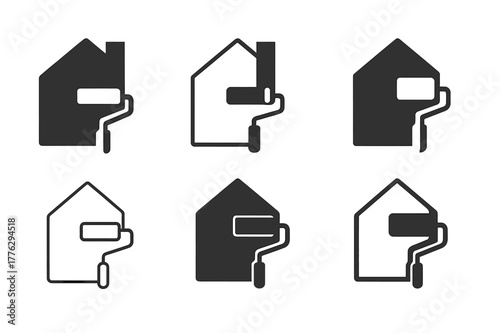 Home Renovation Logos. Home renovation and remodeling. Set Logo of Home renovation and remodeling: paint roller coating a wall panel. Icon set. harmonious logo