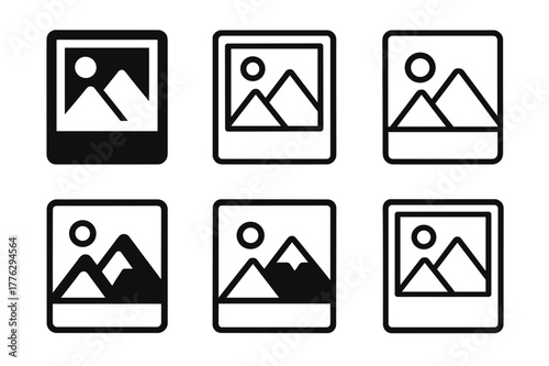 Mountain Photography Logos. Photography and capturing scenic views. Set Logo of Photography and capturing scenic views: instant photo frame of mountains. Icon