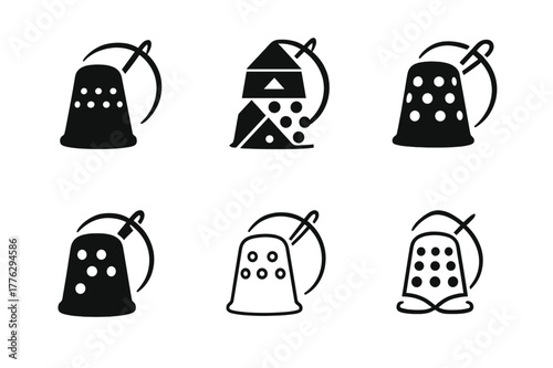 Harmonious Stitching Logos. Hand stitching. Set Logo of Hand stitching: thimble and curved needle motion. harmonious logo variations of the same emblematic