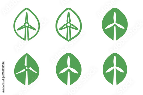 Eco Vibe Logo Set. Green label design with eco vibes trend. Set Logo of Green label design with eco vibes trend: wind turbine badge. Icon set. harmonious logo