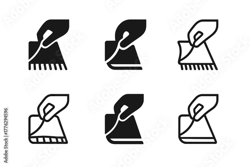 Rug Straightening Icons. Straightening a rug. Set Logo of straightening a rug: rug corner held by fingertips. Icon set. harmonious logo variations of the same