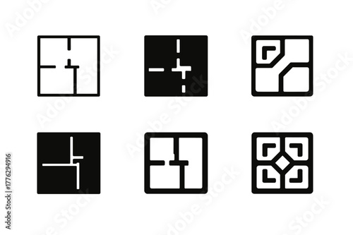 Logo Variations Grid. Room layouts and space optimization. Set Logo of room layouts and space optimization: modular floor plan grid. Icon set. harmonious logo