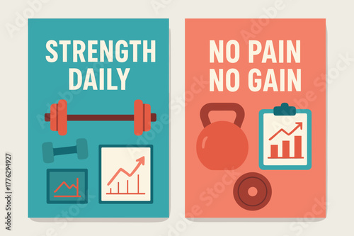 Strength Motivation Banners. Strength daily. Two vertical A6 banners with safe margins, centered composition, no elements touching edges, modern, turquoise and