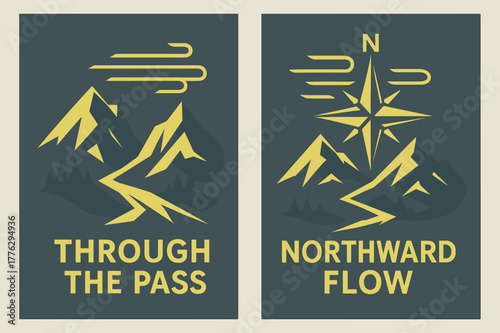 Northern Passage Banners. Northern Passage. Two vertical A6 banners with safe margins, centered composition, no elements touching edges, modern, slate and