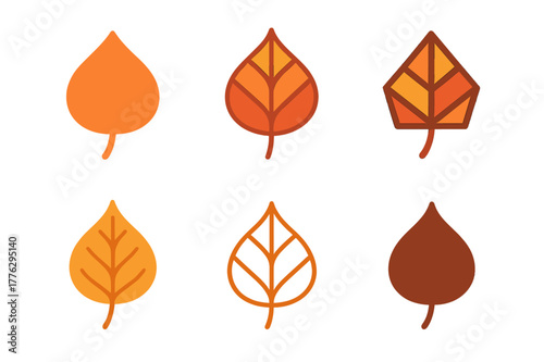 Autumn Leaf Logos. A close-up of colorful autumn leaves, showing rich shades of red, orange, and yellow. Set Logo of Autumn leaves: birch leaf outline. Icon