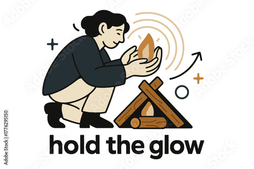 Firelight Vigil Scene. Keeper of the Hearth ? Firelight Vigil. Hands cup the flame as logs settle into a neat triangle; gentle halo lines echo outward. Caption