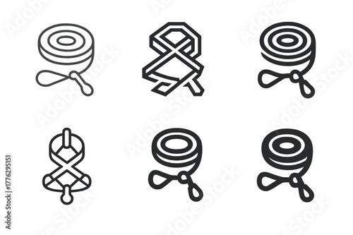 Pet Training Logos. Pet training and obedience classes. Set Logo of Pet training and obedience classes: leash and harness neatly coiled. Icon set. harmonious