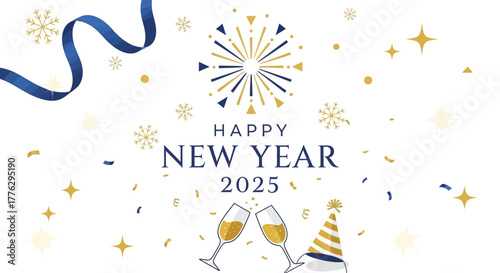 Celebrate the New Year 2025 with festive cheer and elegant design, perfect for holiday promotions, greeting cards, and vibrant seasonal campaigns