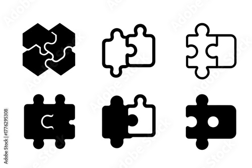 Collaborative Logo Variations. Brand collaboration. Set Logo of brand collaboration: puzzle pieces fitting together. Icon set. harmonious logo variations of