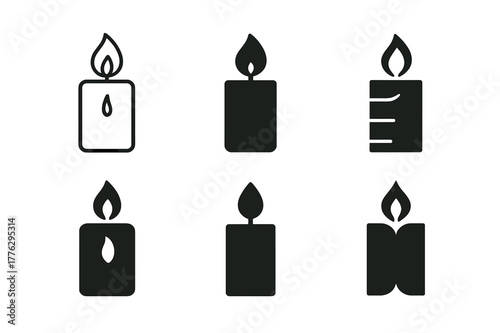 Candle Logo Variations. Candle making with unique scents and colors. Set Logo of Candle making: wax candle with flame. Icon set. harmonious logo variations of