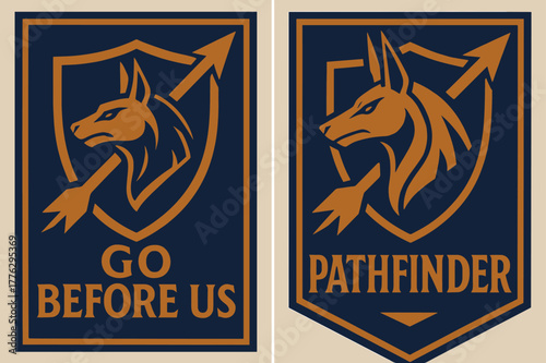 Bold Forerunner Banners. Battle Forerunner. Two vertical A6 banners with safe margins, centered composition, no elements touching edges, bold, indigo and