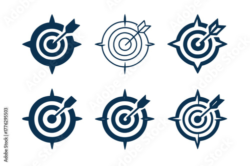 Mentorship Logos Collection. Workplace mentorship and coaching. Set Logo of workplace mentorship and coaching: compass and target representing direction. Icon