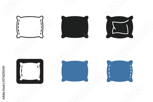 Sleep Logo Variations. Sleep essentials. Set Logo of Sleep essentials: pillow with stitched edges. Icon set. harmonious logo variations of the same emblematic