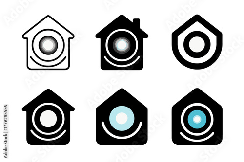 Smart Hub Emblem Variations. Radical new takes on home automation and living spaces. Set Logo of smart home hub: glowing orb controller with signal rings. Icon