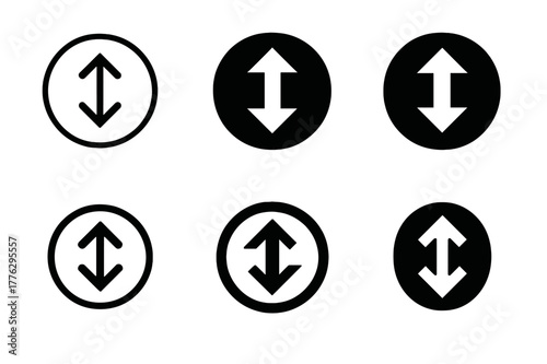 Contrasting Arrow Logos. Maximum contrast. Set Logo of maximum contrast: opposite arrows in circle. Icon set. harmonious logo variations of the same emblematic