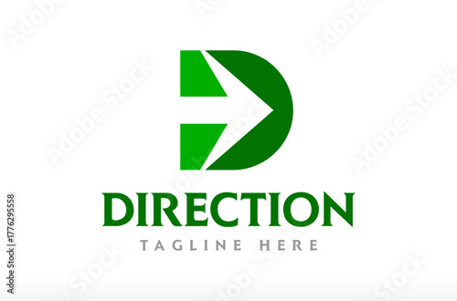 Letter D Direction Logo, growth arrow logo, d for Digging Logo, future forward path logo, increase green signal design, high way icon, next way sign Vector Icon Symbol Illustration brand business