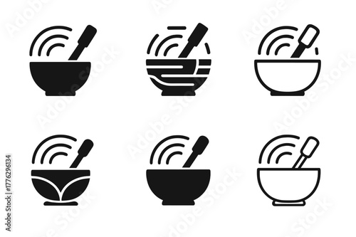 Music Therapy Logos. Music therapy for health. Set Logo of music therapy for health: singing bowl resonance waves. Icon set. harmonious logo variations of the