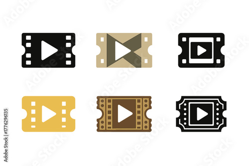 Film Festival Logos. Film festivals and independent cinema. Set Logo of Film festivals and independent cinema: admit-one cinema ticket. Icon set. harmonious