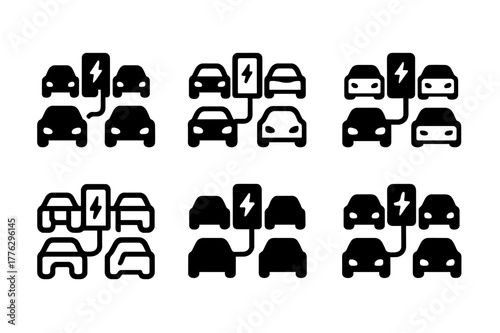 Electric Vehicle Logo Set. Electric vehicle adoption. Set Logo of electric vehicle adoption: workplace charging row. Icon set. harmonious logo variations of