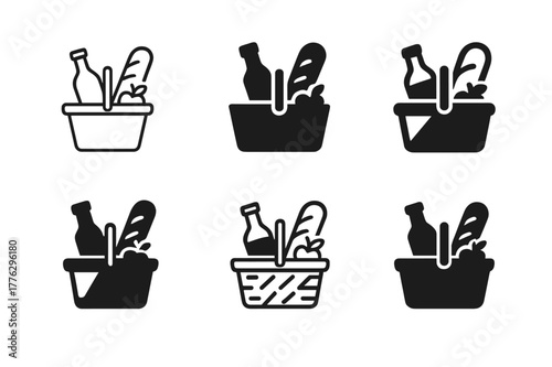 Picnic Logo Variations. Social gatherings and celebrations. Set Logo of picnic: basket with food. Icon set. harmonious logo variations of the same emblematic