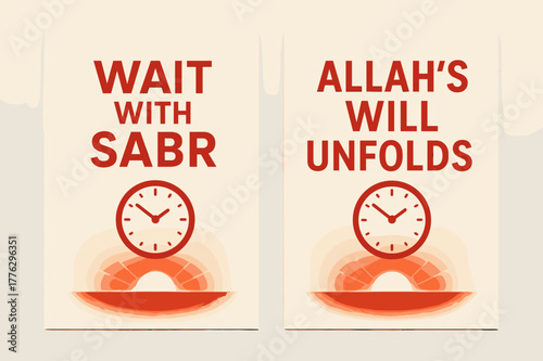 Patience and Faith Banners. Patience & Faith. Two vertical A6 banners with safe margins, centered composition, no elements touching edges, modern, red and