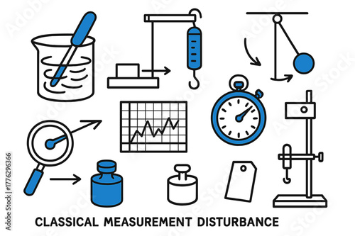 Classical Measurement Doodles. Classical measurement disturbance. Hand-drawn doodle illustration classical measurement disturbance [thermometer probe