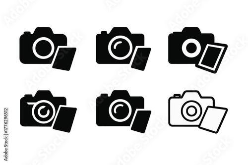 Digital Camera Logos. Digital cameras. Set Logo of Digital cameras: camera with articulating touchscreen. Icon set. harmonious logo variations of the same