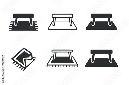 Rug Straightening Logos. Straightening a rug. Set Logo of straightening a rug: rug under coffee table. Icon set. harmonious logo variations of the same