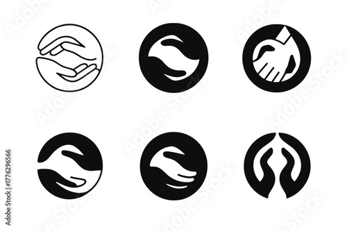 Harmonious Logo Variations. Building rapport. Set Logo of Building rapport: two hands forming a connection in a circle. Icon set. harmonious logo variations of