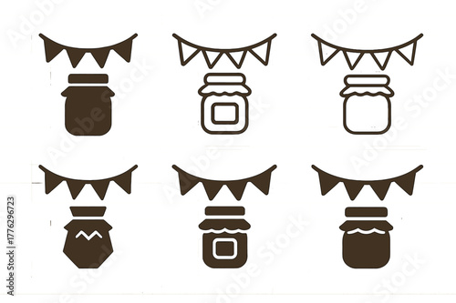 Village Festival Logos. A rural village festival with homemade jams and baked goods for sale. Set Logo of A rural village festival with homemade jams and baked