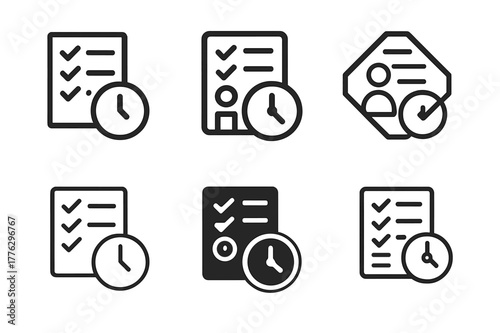 Productivity Planning Icons. Planning a productive day with specific time slots for tasks. Set Logo of Planning a productive day with specific time slots for