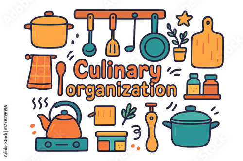 Culinary Essentials Doodle. Culinary organization. Hand-drawn doodle illustration of culinary organization.