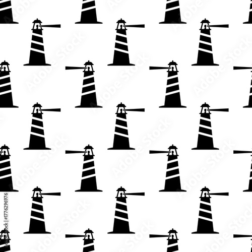 Lighthouse Icon, Light Tower For Navigational Aid Seamless Pattern