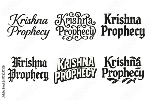 Krishna Prophecy Lettering. Krishna Prophecy. Set lettering. harmonious lettering variations of the same emblematic concept, each with different artistic