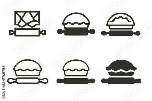 Homemade Baking Logos. Homemade baking. Set Logo of Homemade baking: rolling pin with pie pan. harmonious logo variations of the same emblematic concept, each